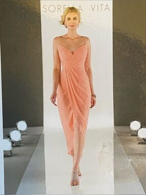 SORELLA VITA Coral-Pink Draped Spaghetti-Strap Midi Dress